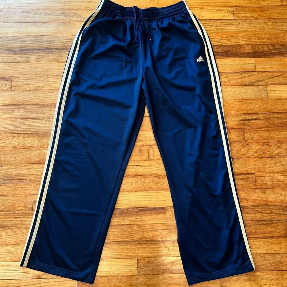 2006 Adidas Climalite Track Pants Navy Blue / Gold Metallic 3-Stripe 2XL